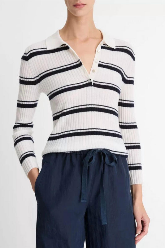 Vince - Silk Blend Stripe Polo Sweater