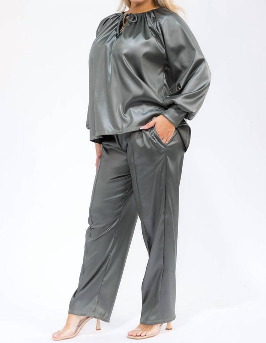 Karen T Design - Long Sleeve Drawstring Top And Elastic Waist Pants