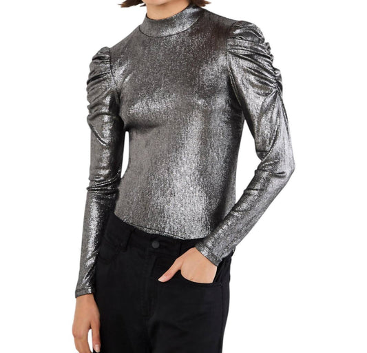 Apricot - Puffy Sleeve Metallic Shirt