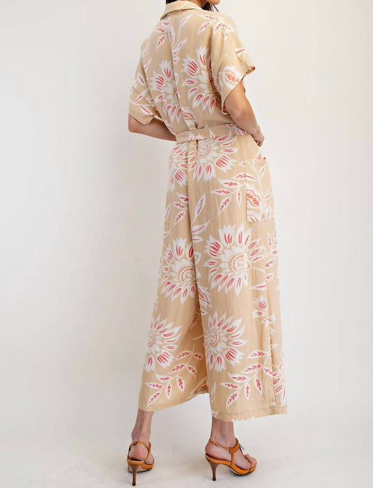 Easel - Short Sleeve Tie-waist Jumpsuit