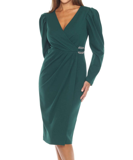 Joseph Ribkoff - Pleated Embellished Faux Wrap Sheath Dress