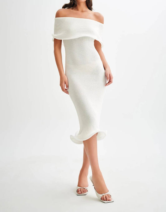 Blue Blush - Off Shoulder Knit Midi Dress
