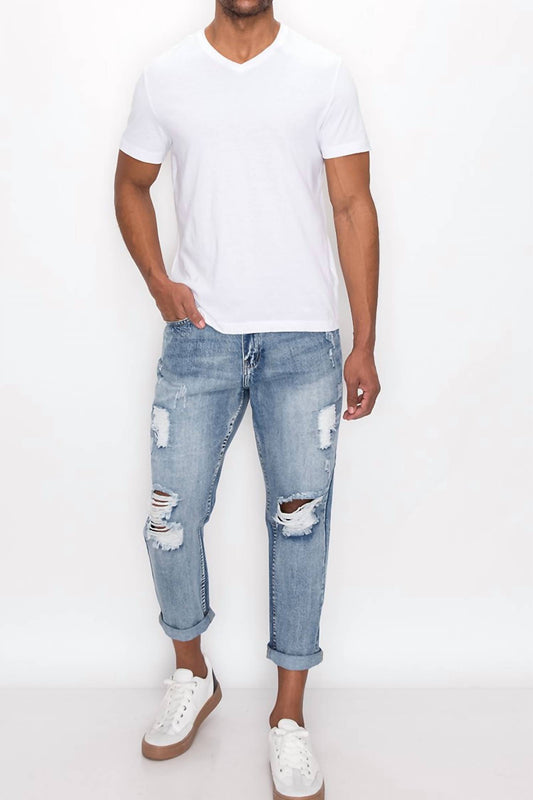 Victorious - Men's Distressed Cropped Denim Jeans
