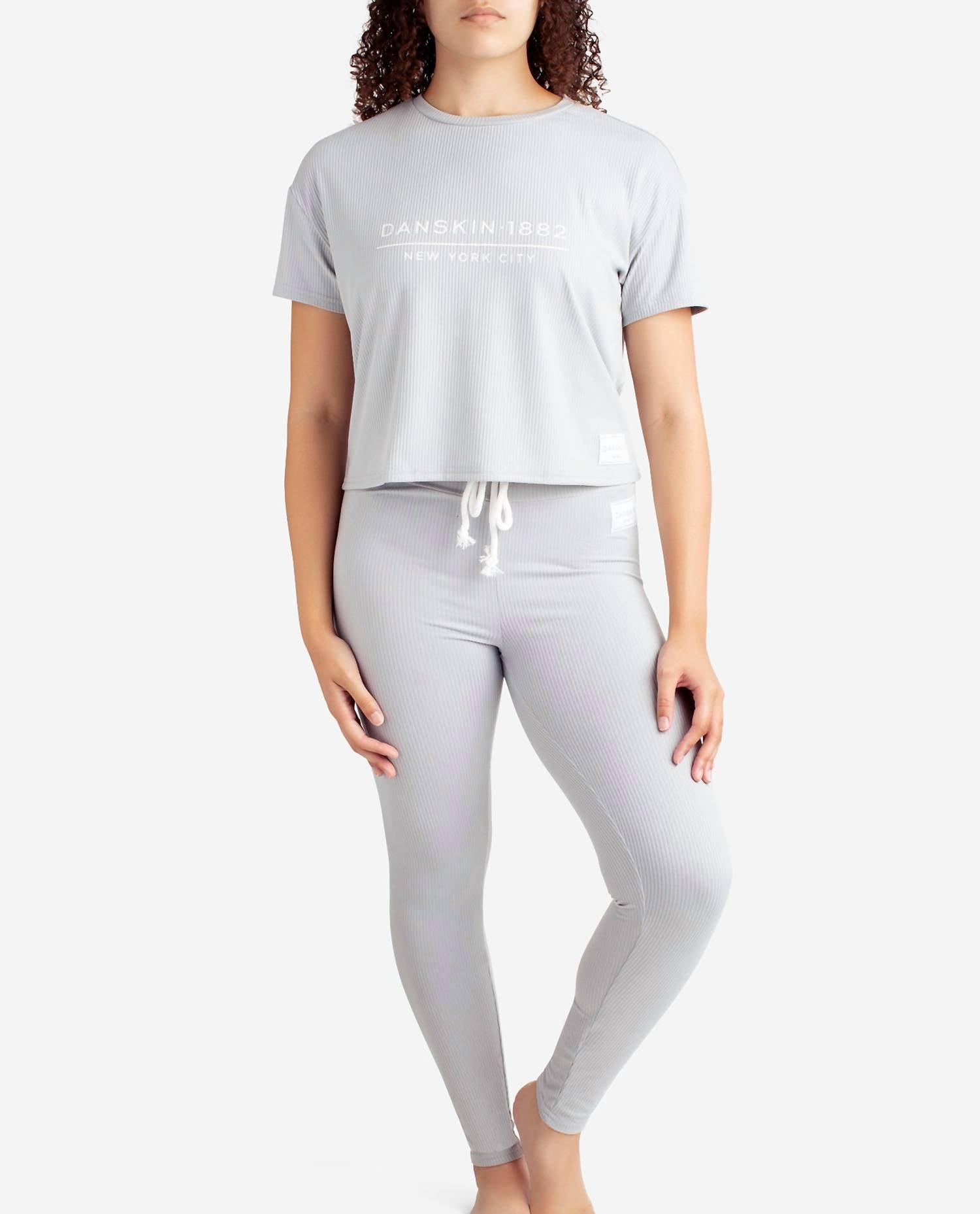 Danskin Ribbed Boxy Raglan Tee Sleep Set With High Waisted Leggings