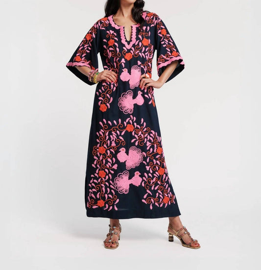 Frances Valentine - Peacock Embroidery Cotton Charming Caftan