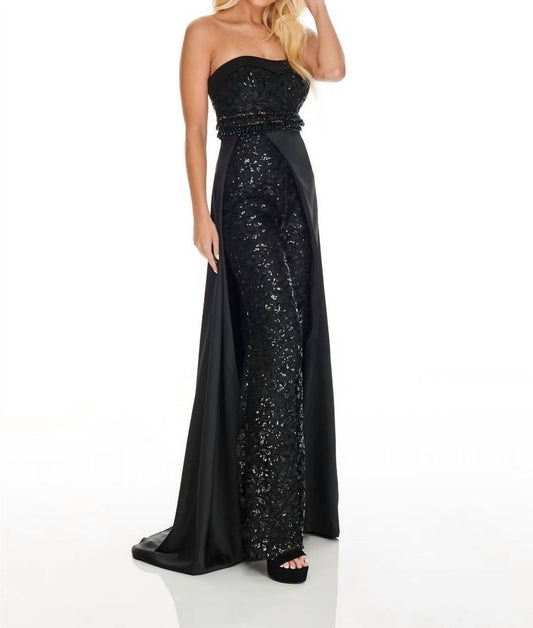 Rachel Allan - Strapless Lace Jumpsuit With Satin Overskirt