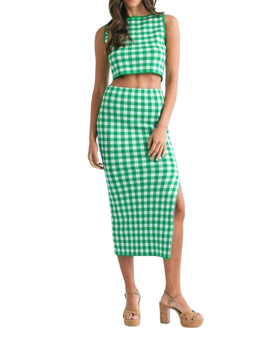 Mable - Sydney Gingham Knit Top And Skirt Set