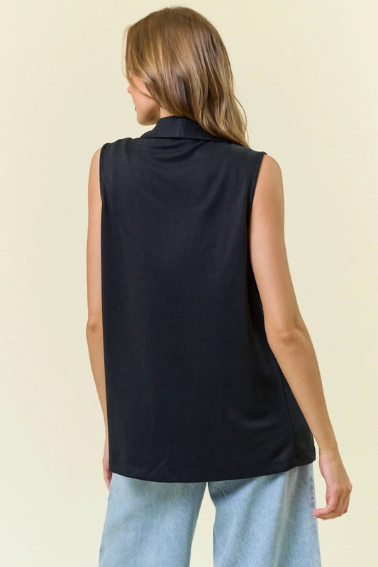 Doe And Rae - Black Shawl Neck Open Front Knit Vest Blazer
