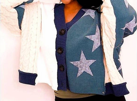 Pol - Star Color Block Cropped Cardigan