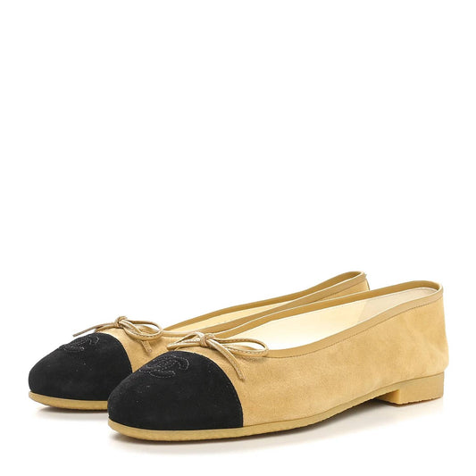 Chanel - Women's Suede Cap Toe Cc Ballerina Flats