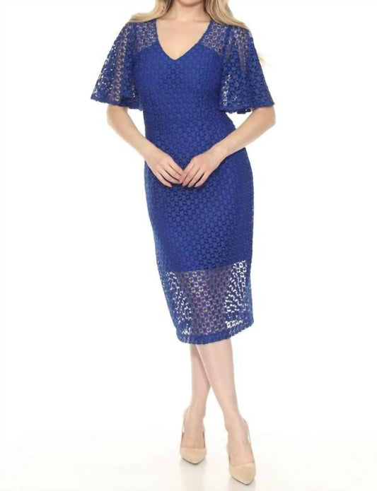 Joseph Ribkoff - Guipure Lace-Flutter Sleeve Midi Sheath Dress