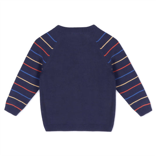 Viverano Organics - Kid's Train Jacquard Knit Raglan Pullover Sweater
