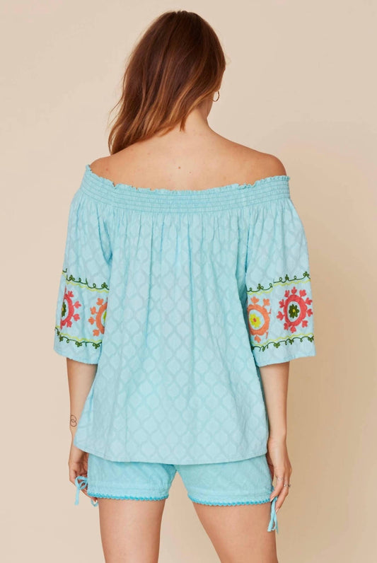 Modaposa - Enrica Off The Shoulder Embroidered Floral Top
