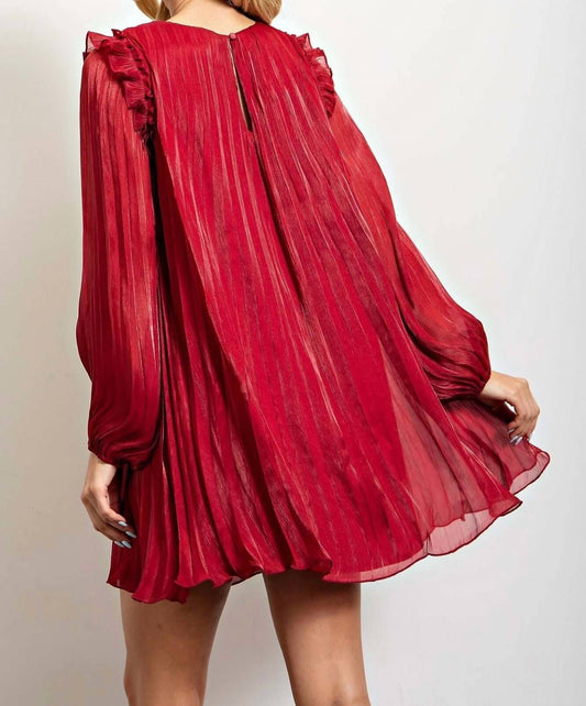 Glam - Ava Long Sleeve Pleated Shift Mini Dress