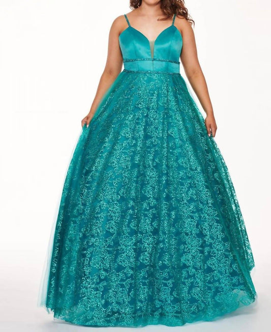 Rachel Allan - Matte Satin Glitter Tulle Prom Gown