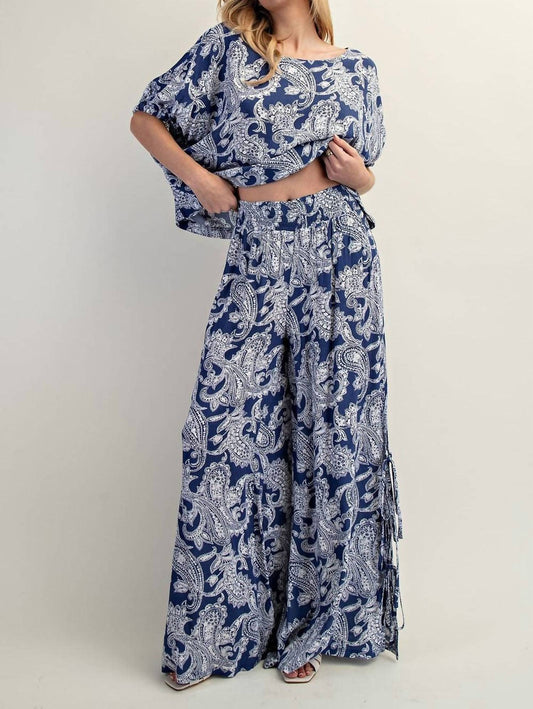 Ee:Some - Paisley Printed Side Tie Wide Leg Pants