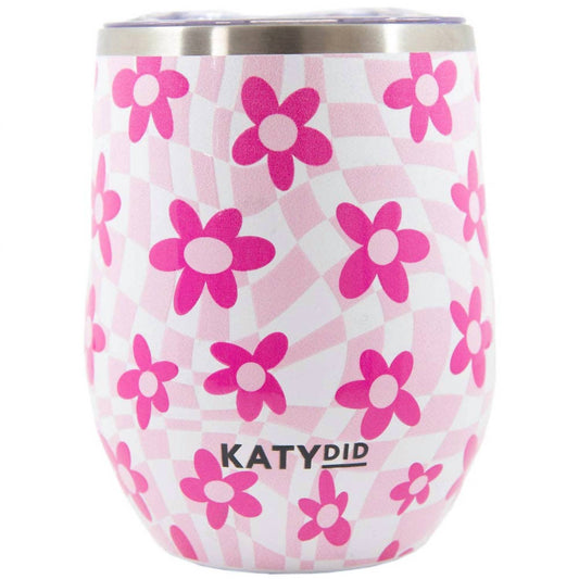 Katydid - Flower Checkered Stainless Steel Insulated Wine Drink 12 Oz Tumbler