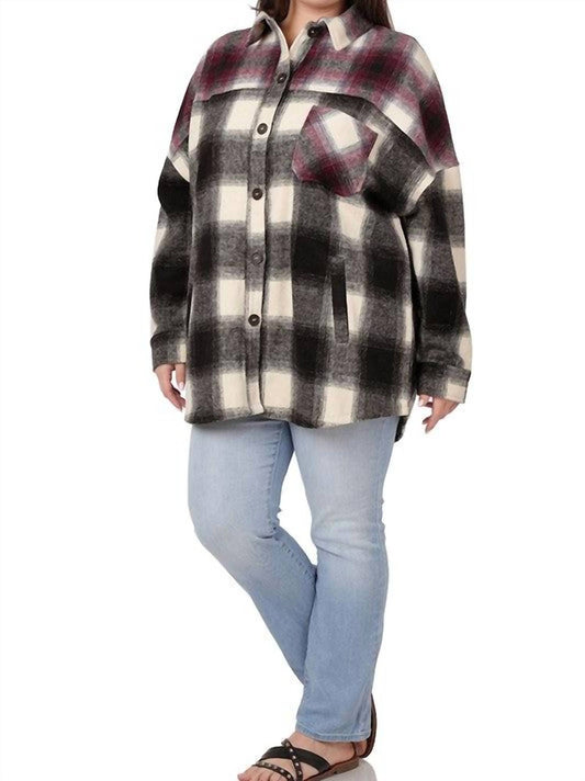 Zenana - Colorblock Plaid Longline Shacket