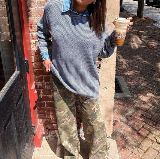 Vintage Havana - Denim Details Knit Sweater