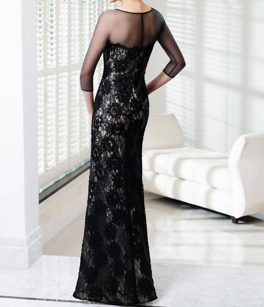 Mgny - Sequined Tulle Dress With Sheer 3/4 Sleeves