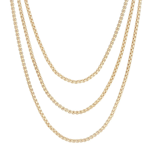 Eklexic - Triple Layer Thin Luciana Box Chain Necklace