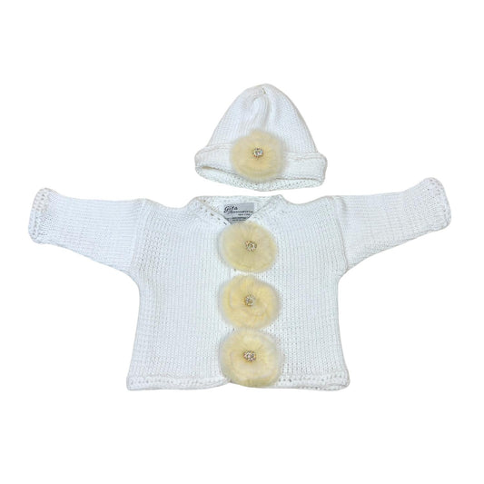 Gita - Girl's 2pc Cotton Sweater With Rabbit Fur Button