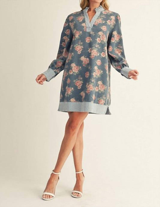 Jodifl - Stripe Detail Floral Denim Dress