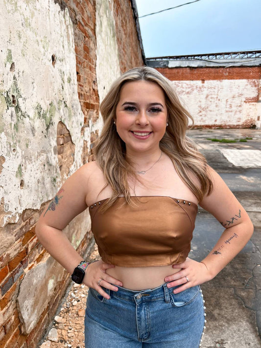 Blue B - Charlie Faux Leather Studded Buckle Crop Tube Top