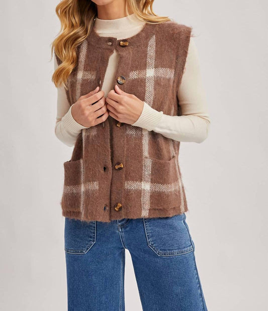 Bluivy - Button Down Plaid Knit Sweater Vest