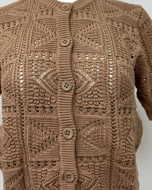 Autumn Cashmere - Short Sleeve Tile Stitch Cardigan