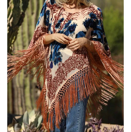 Angie - Velvet Fringe Poncho