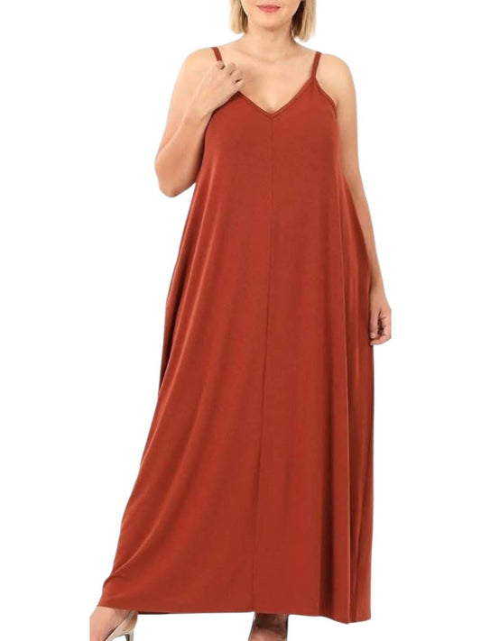 Zenana - Side-pocket Maxi Dress With Adjustable Strap