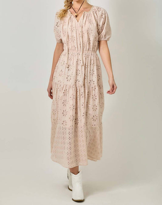 Mystree - Puff Sleeve Tiered Eyelet Dress