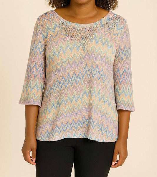 Fdj - Crocket Stripe Open Stitch Blouse