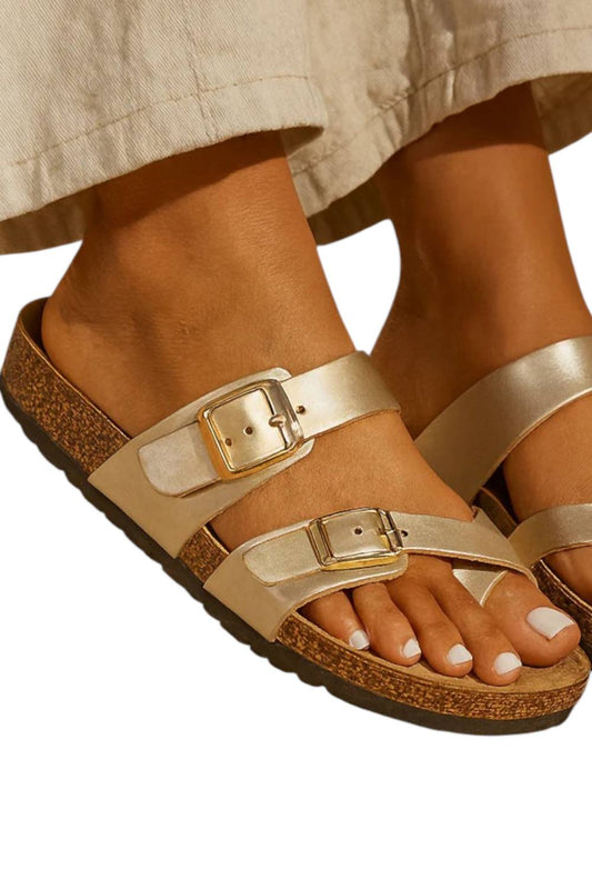 Outwoods - Women's Strappy Cork Sandals With Double Buckles