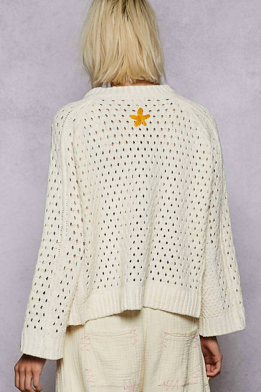 Pol - Long Sleeve Floral Frayed Edge Cardigan Top