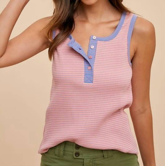 Anniewear - Contrast Striped Rib Henley Tank