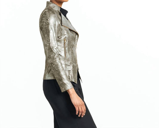 Clara Sunwoo - Liquid Leather Textured Biker Jacket