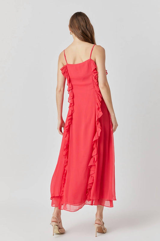 2.7 August Apparel - Chiffon Ruffled Spaghetti Maxi Dress