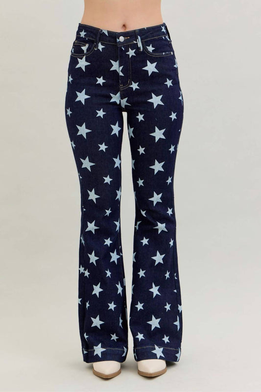 Judy Blue - High Waist All Over Star Print Flare Jeans