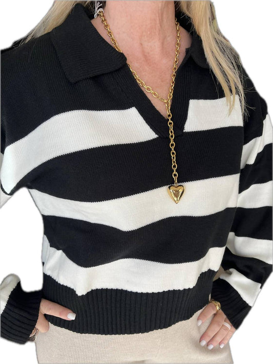 Ninexis - Collared Striped Sweater
