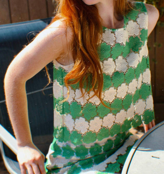 Miguelina - Dupree Two-tone Cosmos Flower Lace Tie-back Top