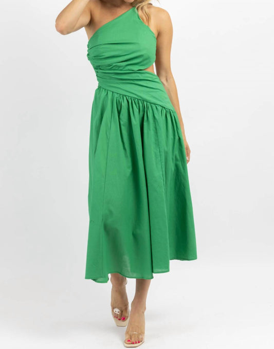 ASYMMETRIC RUCHE MIDI DRESS
