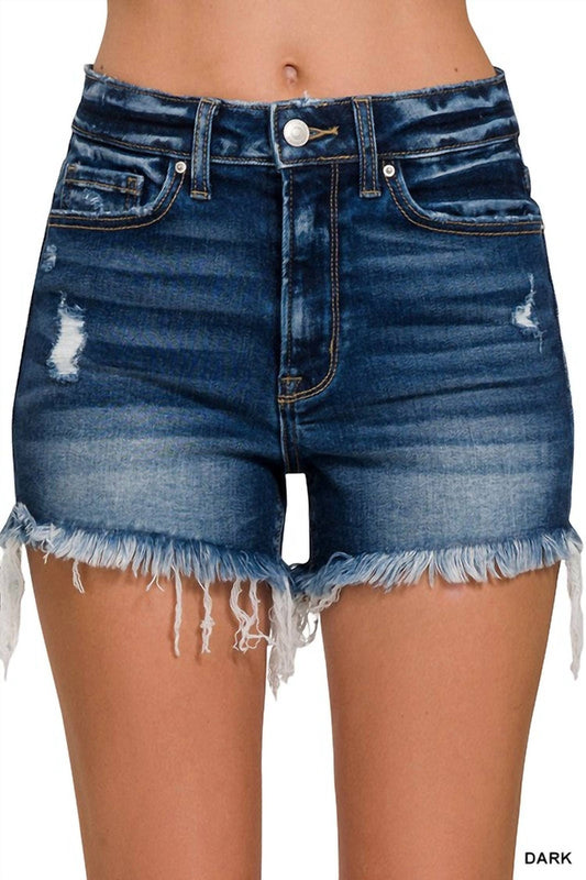 Zenana - Rebel Frayed Hem Shorts