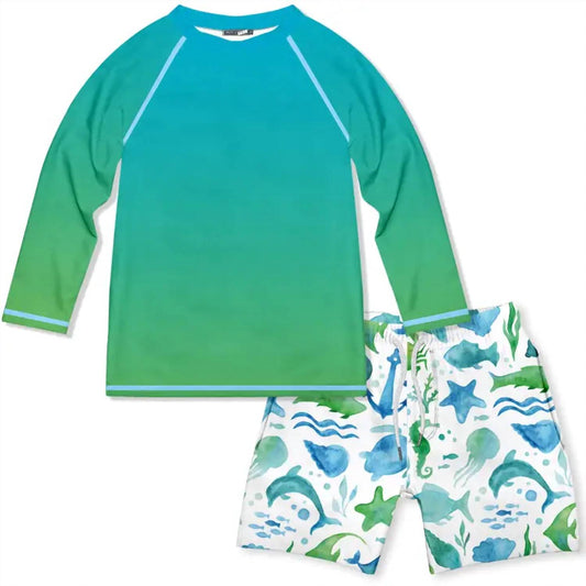 Millie Loves Lily - White Watercolor Sea Rashgaurd Set