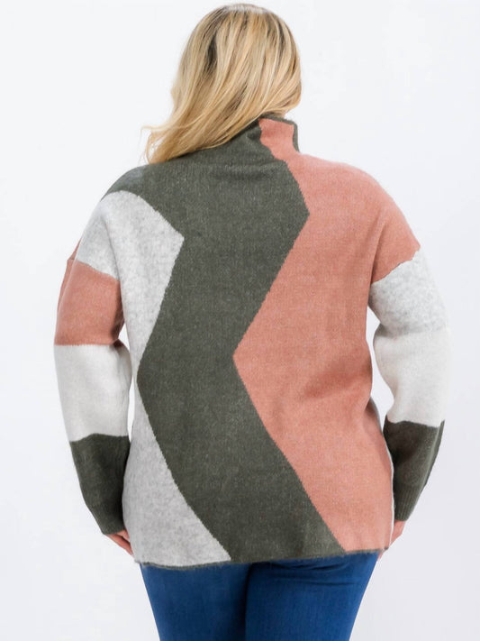 Wholesale Fashion Trends - Mock Neck Colorblock Pullover - PLUS