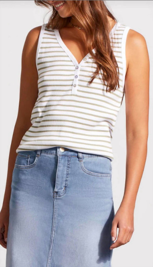 Tribal - Henley Tank with Buttons-Cactus Stripe