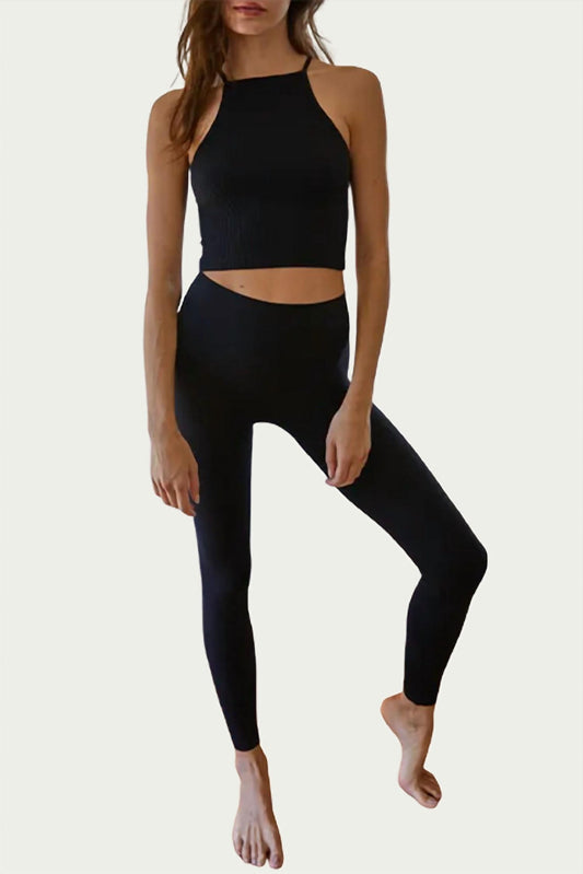 RIBBED CROSS-BACK STRETCH-JERSEY TOP