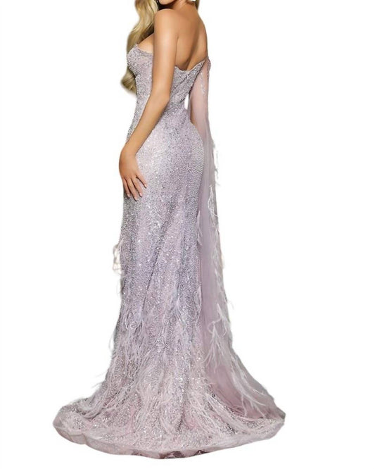 Portia&Scarlett - Asymmetric High Slit Beaded Gown