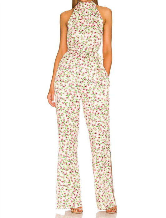 Something Navy - Silky Floral Halter Jumpsuit